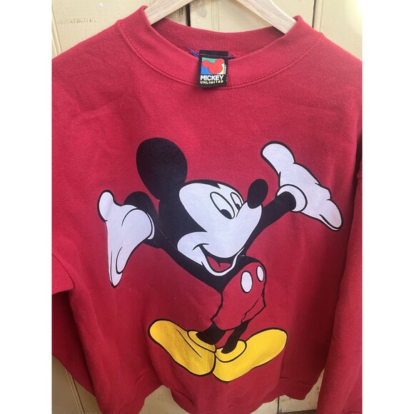 Sweaters - Vintage DISNEY Unlimited Red Mickey Mouse Sweat Shirt Size Large / Retro / Soft
